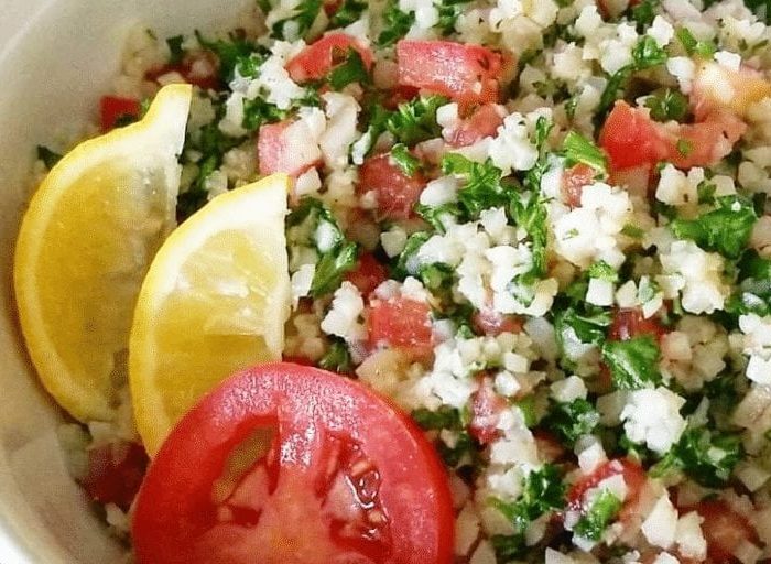 keto cauliflower rice tabbouleh