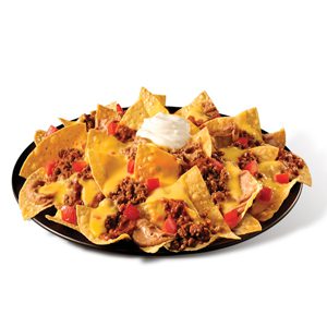 Beef Mucho Nachos with Cheddar Cheese, Chili, Refried Beans & Sour Cream