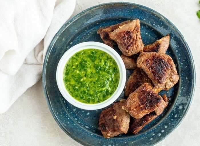 steak and chimichurri