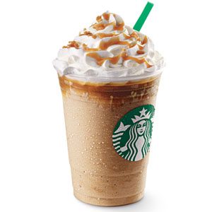 Starbucks Caramel Ribbon Crunch Creme Frappuccino with 2% milk & whipped cream