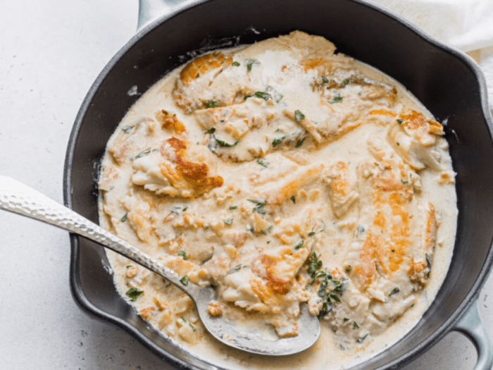 Creamy lemon tilapia in pan