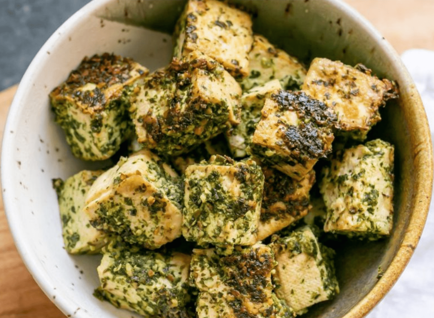 Pesto tofu bites