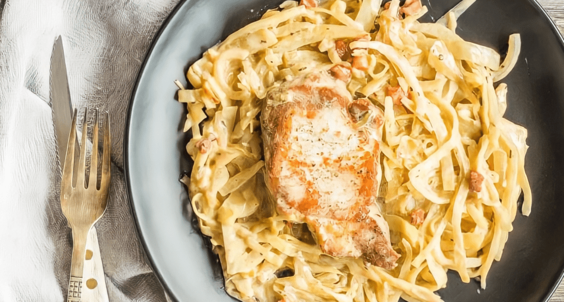 Pork chops baked with cabbage